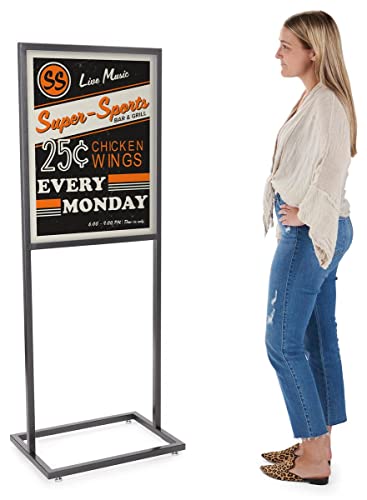 Free-Standing Metal Sign Frame For 22 X 28 Graphics, Top Loading, Floor Poster Holder With Floor Levelers - Charcoal-Speckled Finish, Metal #TOP4