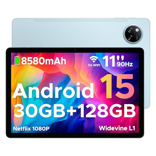 DOOGEE Tab A9 Pro+ Tablette Android 15, Tablette 11 Pouces, 30GB RAM+128GB ROM/TF 2TB, Batterie 8580mAh, Octa-Core T7200 90Hz,13MP Caméra, Tablette Tactile Widevine L1/5G WiFi/OTG/Face ID