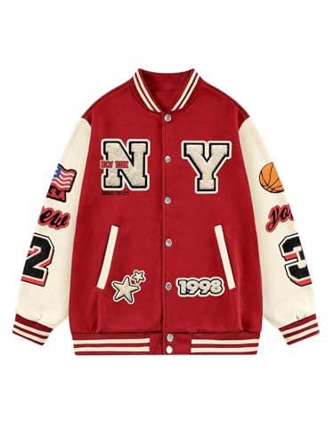 SOLY HUX Men's Varsity Jacket Letter Graphic Long Sleeve Baseball Jacket Color Block Y2k Streetwear Outerwear