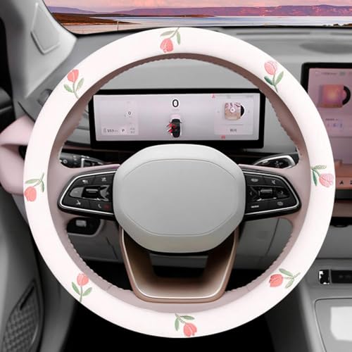 Flower Steering Wheel Cover Women, Cute Car Accessories, Non-Slip Breathable Embroidery Wheel Cover, Flower Steering Wheel Protector, Universal 15