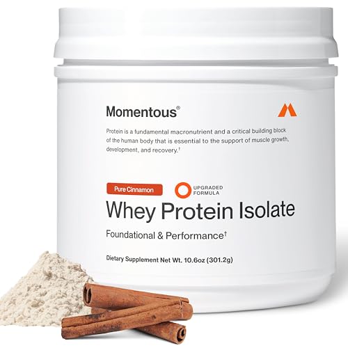 Image of Momentous Essential Grass-Fed Whey Protein Powder - 20 g Whey Isolate Protein - NSF Certified for Sport - Gluten-Free - 12 Servings for Essential Everyday Use - Pure Cinnamon - Package May Vary