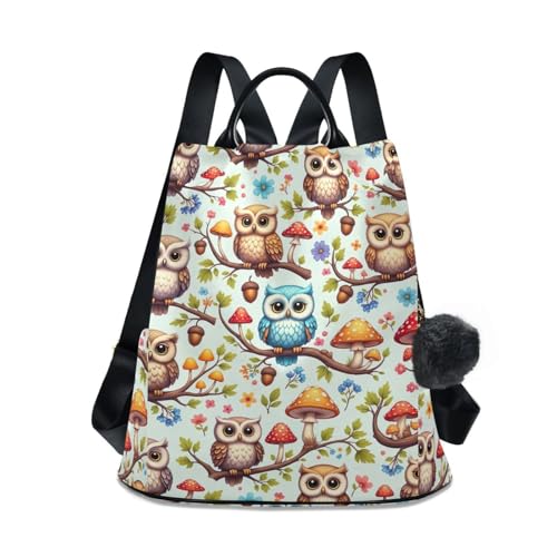 Sac à dos chouettes mignon et fonctionnel - Motif imprimé exclusif avec pompon fantaisie