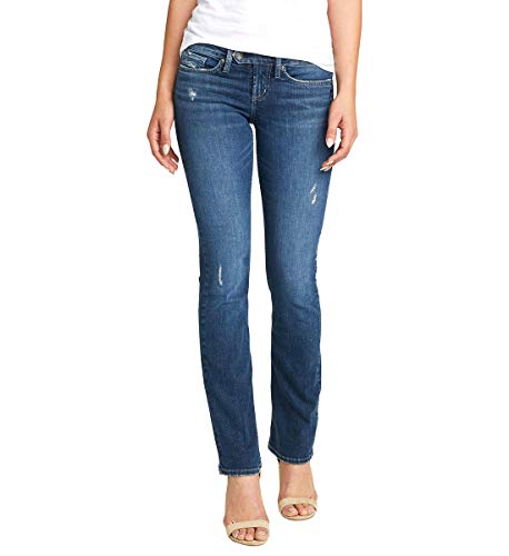 Silver Jeans Co. Women's Tuesday Low Rise Slim Bootcut Jeans, Dark Indigo Shade, 28W X 35L