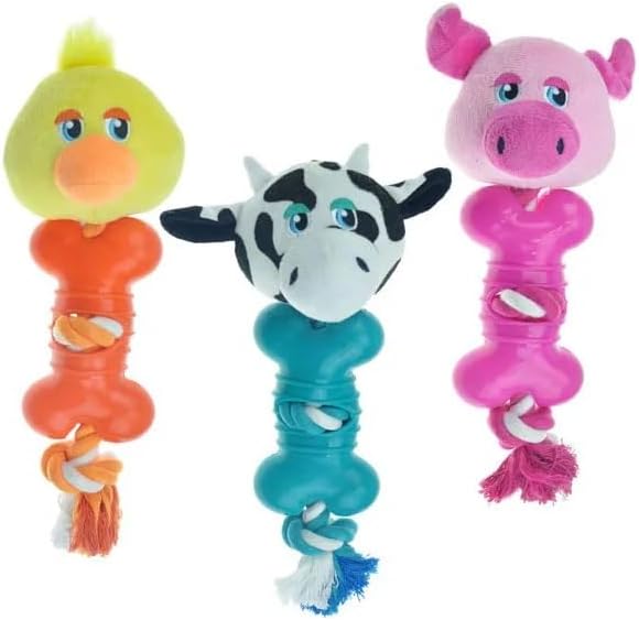 MPP Cute Barnyard Dog Toys Knotted Rope Bone Tug Choose Cow Duck Pig or All 3 10.5" (Fullset - All 3 Toys)
