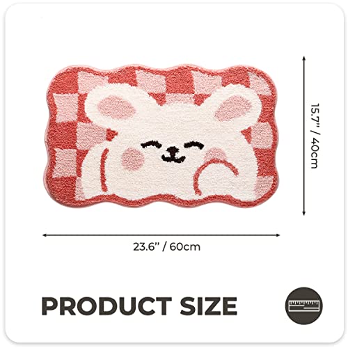 Cute Bath Mat For Bathroom, Super Soft Carpet Microfiber Shaggy Mat, Cartoon Bath Rug Fluffy Non Slip Water Absorbent Plush Rug Thick Washable Area Rug, 15.7 X 23.6 Inches, Rabbit #TOP1