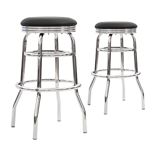 Canglong Faux Leather Backless Bar Stool With Black Leather Padded Chrome Frame, Set Of 2,Black #TOP3