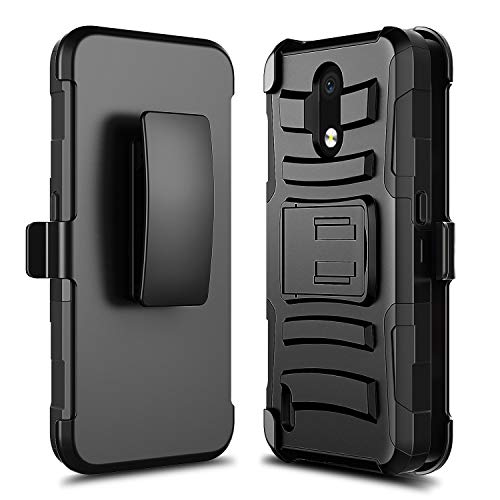E-Began Case For Nokia 3.1A (At&T), Nokia 3.1C (Cricket Wireless) With Tempered Glass Screen Protector (Full Coverage), Belt Clip Holster Kickstand Shockproof Protective Heavy Duty Case (Black) #TOP1