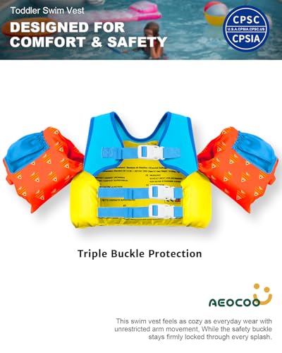 Image of AEOCOO Puddle Float Jumper for Swiming, Toddler Swim Vest for Water Play, Pool Floats with Swimming Arm Floaties Swim Jacket & Water Wings for Kids Swimmies, Boys, Girls, Ninos