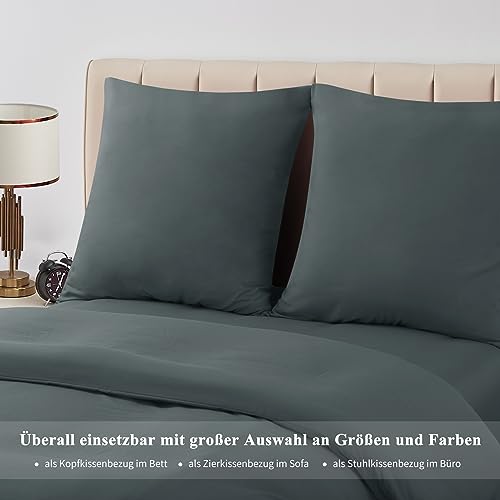 Aisbo Kissenbezug 80x80 2er Set - Kopfkissenbezug 80 x 80 Anthrazit mit Reißverschluss aus Mikrofaser, ÖKO-TEX Pillow Cover 80x80cm, Weich und Bügelfrei