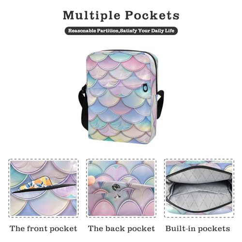 Crossbody Bag Macaron Mermaid Scale Messenger Bag for Women Men Purse Shoulder Bag Satchel Bag with Adjustable Strap 214B54162