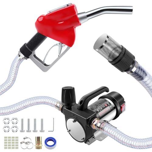 KAOLALI Pompe de Transvasement Diesel 12V 990W, Pompe Gasoil Electrique, 12GPM Pompe de Transfert 60L/min, Pompe à Carburant avec Gicleurs à arrêt Automatique, 6M Tuyaux, Pistolet de mesure
