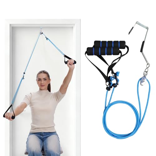 Shoulder Pulley for Physical Therapy, Pulleys for Shoulder Rehab, Over the Door Physical Therapy System, Arm Exercise Pulley Equipment (Blue)