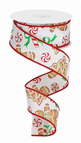 Craig Bachman Gingerbread With Candy Wired Edge Ribbon - 10 Yards (White 1.5)