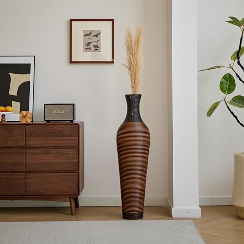 Image of Large Hand-Woven PVC Rattan Floor Vase, Tall Home Decor Floor Vase for Fake Flower Dried, PVC Decorative Flower Holder for Living Room, Bedroom, Dining Room, Entryway, Hallway