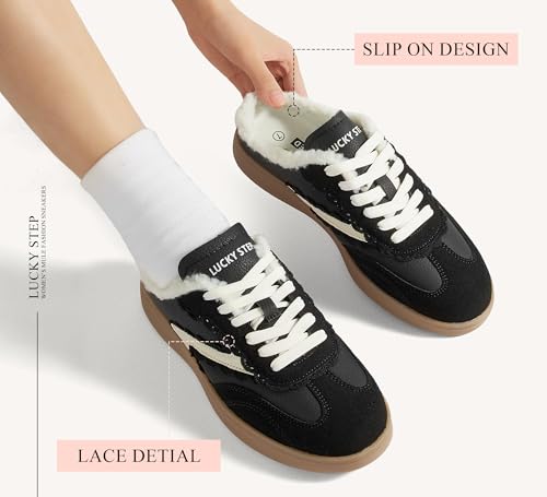 LUCKY STEP Women’s Mule Fashion Sneakers Slip On Backless Walking Shoes Winter Retro Comfy Casual Sneaker3