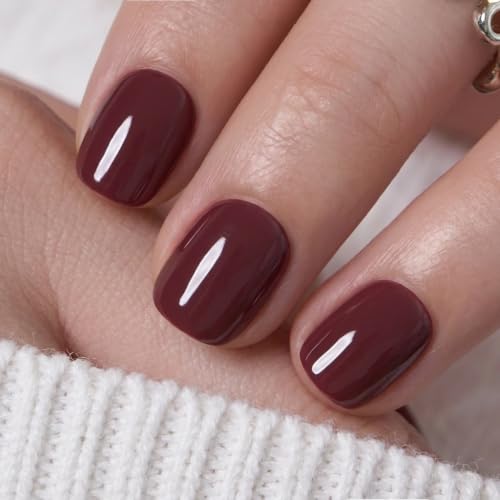 Image of CurvLife Extra Short Square Press On Nails, Burgundy, Berry Dusk, Soft Gel