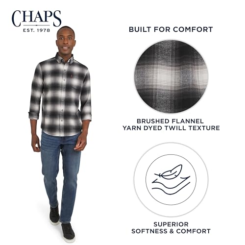 Chaps Men's Classic Fit Long Sleeve Button Down Stretch Flannel Casual Woven Shirt, Charcoal, X-Large - Image 7
