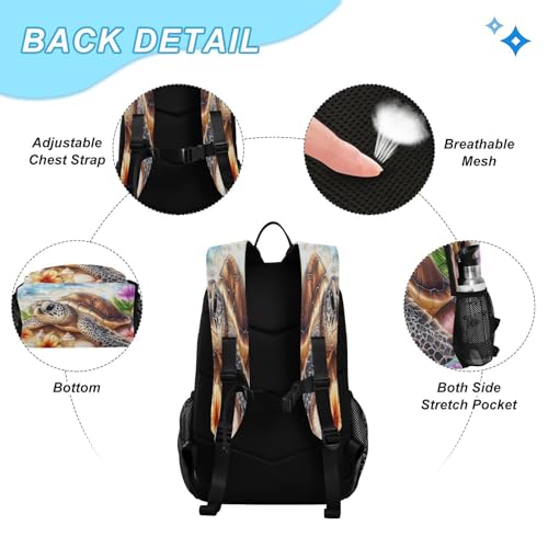 ALAZA Big Sea Turtle Beach Flower Kids Backpack Elementary Girls Boys Bookbag Rucksack Primary School Bag Backpack Set with Lunch Bag3