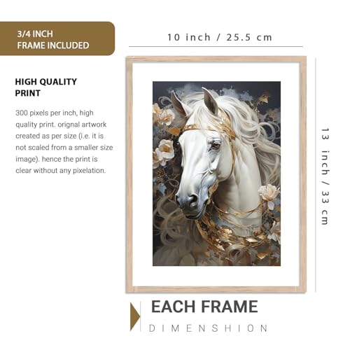 Image of kotart Premium Golden and Black Horse Paintings with Frame for Home Decoration - Modern Art Painting for Living Room Bedroom Office Wall Decoration - Pack of 4 (Art 6, Small (10x13 or 10x10 inch))