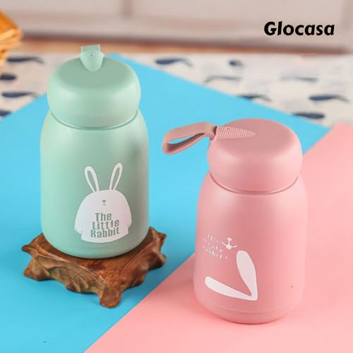 Image of Little Rabbit Print Glass Water Bottle | BPA-Free Leak-Proof Kids Bottle with Food-Grade Silicone & Plastic, Cute & Easy to Carry for School, Travel, Toddlers, (330ml)| Multicolor | 1 Pcs