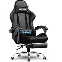 GTPLAYER Gaming Stuhl, Bürostuhl, Ergonomischer Pc Stuhl, Gaming Sessel mit Massagelendenwirbelstütze, Task Stühle mit Fußstütze und Kopfstütze, Schwarz Kunstleder