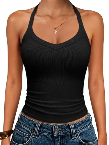 ANRABESS Women Halter Crop Tank Tops V Neck Backless...