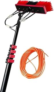 DUANHOZ Brosse de Nettoyage pour Panneaux solaires de 9,2 m avec Alimentation en Eau, têtes de Brosse rotatives à 180°, Tuyau de 20 m (7,2 m et tête de 35 cm), Manche Extensible