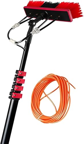 Brosse de nettoyage extensible de 9,2 m avec têtes rotatives à 180° et tuyau de 20 m (tête de 6 m et 35 cm) – Outil d'entretien solaire efficace
