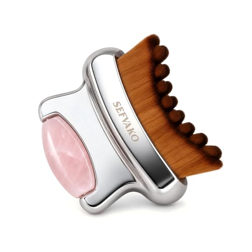 Lymphatic Contour Face Brush and Rose Quartz Roller – 2-in-1 Facial Lymphatic Drainage Brush for Puffiness, Jawline Contouring & Sculpting, Gua Sha & Dry Brush Tool for Facial Massage
