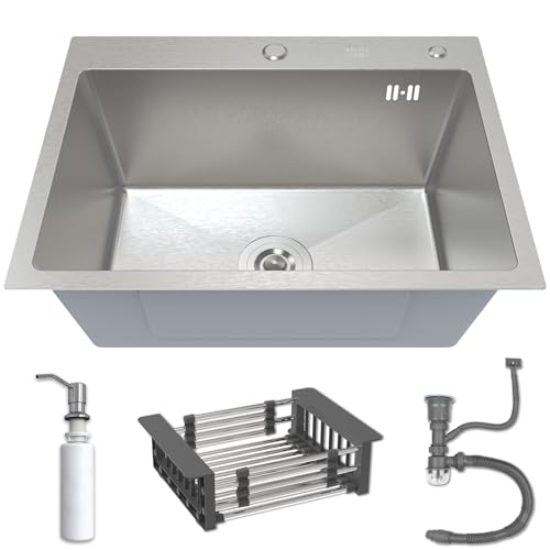 ANW HOME Évier Cuisine 1 Bac, Évier Inox à Encastrer 60x45 cm, Profondeur 22 cm, Épaisseur...