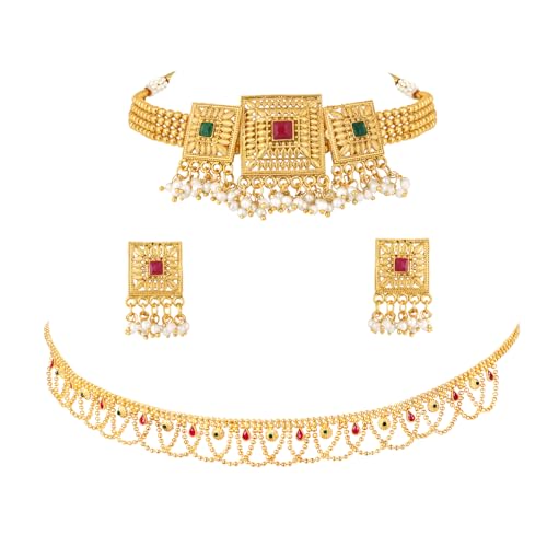Image of Peora Gold Plated Bridal Jewellery Set with Kamarband Gift for Women Indian Traditional Ethnic Wedding