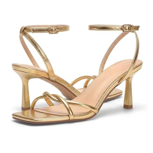 Image of Womens Sandals Strappy Kitten Heels for Women Square Open Toe Strappy Heels Comfortable Heels for Party, Wedding and Daily Wearing,