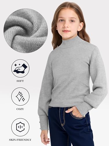 Girls Lantern Sleeve Pullover Sweater Crew Neck Knit Fall Winter Jumper, Size 5-14Y3