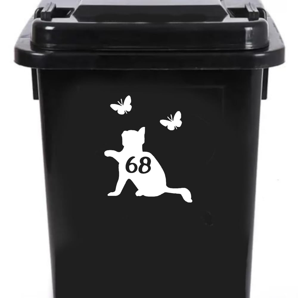 Cute Cat Chasing Butterflies Waterproof Wheelie Bin Stickers, Vinyl Material, Gifts for Cat Lovers