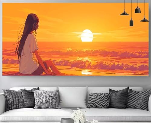 Diamond Painting XXL Coucher de Soleil : Broderie Diamant M-Y595 Premium