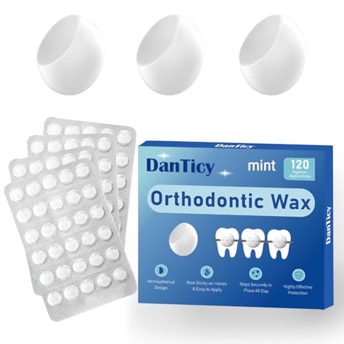 DanTicy Orthodontic Wax for Braces Dental Wax Pre-Cut Bowl Shape Dental Strips No Kneading Required Individually Wrapped Mint 120 Count