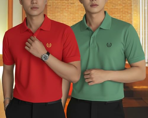 Image of MACK JONNEY Men's Solid Polo T-Shirt | Premium Cotton Blend | Regular Fit | Short Sleeve | Collared Casual Wear|Pack of 2 -MJ-157
