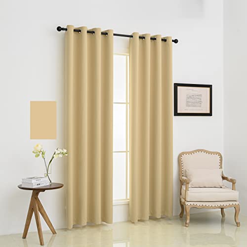 Image of IVAZA Living Room Bedroom Room Darkening Thermal Insulated Polyester Solid Blackout Curtain Noise Reducation Door Curtain 7 feet Set of 1(Beige)