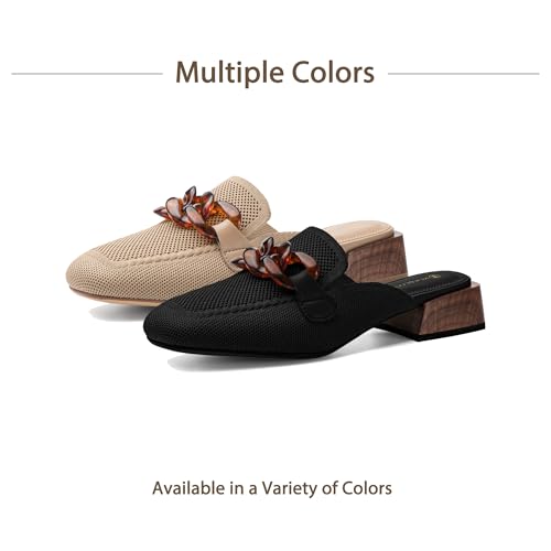 Image of NEWBELLA Mousse Fit Women Flat Mules Commute Pointed Toe Mules Flats Slip On Slides Walking Shoes, Beige 9