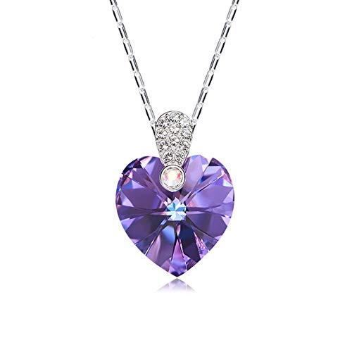 Pendentif chaîne de mariage coeur violet avec collier en cristaux scintillants