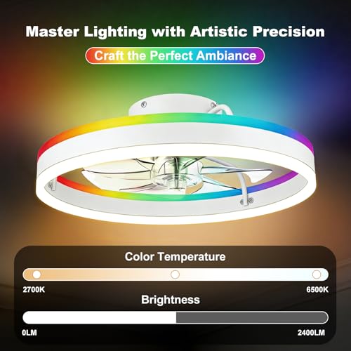 TCL 20'' Flush Mount Ceiling Fan with Lights and Remote, RGB Backlight Dual Lighting Mode, Modern Low Profile Ceiling Fan with Quiet DC Motor, Stylish Lighting for Bedroom, White - image 3