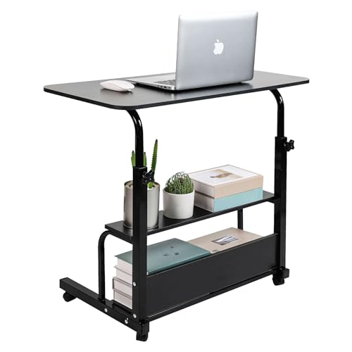 Adjustable Height Mobile Computer Desk for Small Space Rolling Writing with Wheels Corner Home Office Study Portable Bedrooms Work Desk Standing Desk Sizes 31.5X15.7 Inches Black C