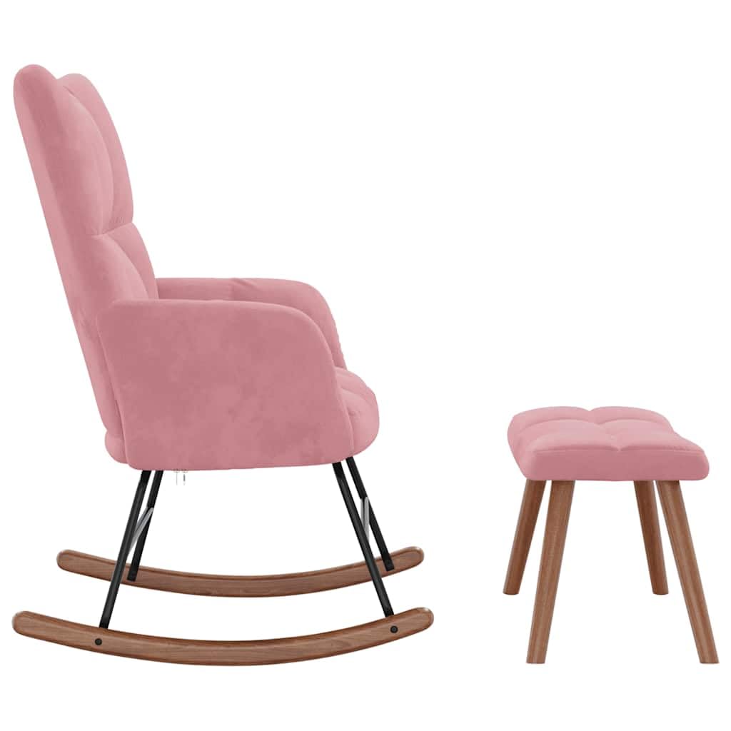 Mecedora moderna para interior con taburete, mecedora con estructura de acero y acolchado grueso, silla de relax con suave terciopelo rosa