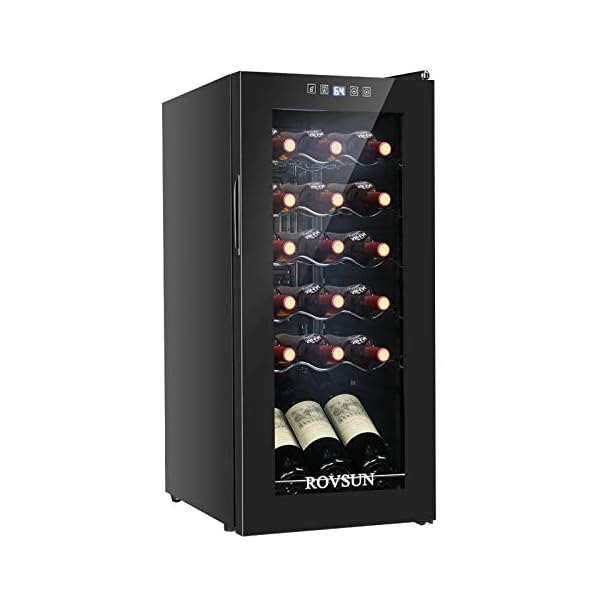 ROVSUN 18 Bottle Wine Fridge, Freestanding Compressor Wine Cooler Refrigerator, Beverage Wine Chiller with Digital Temperature Control & Double-layer Glass Door for Red White Wine, Champagne, Beer