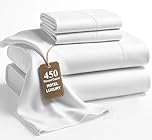 Lane Linen 100% Cotton Queen Sheet Set – 4 Piece 450 Thread Count Sateen, Soft & Cooling Bed Sheets for Queen Size Bed with Deep Pockets, Durable & Breathable White Cotton Sheets