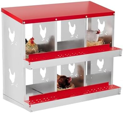 GarveeLife 6 Holes Chicken Nesting Box, Wall-Mounted & Floorstanding Galvanized Steel Nesting Boxes for Chickens Ducks Geese, Easy to Collect Eggs, for Backyard Farm, Red — view 8