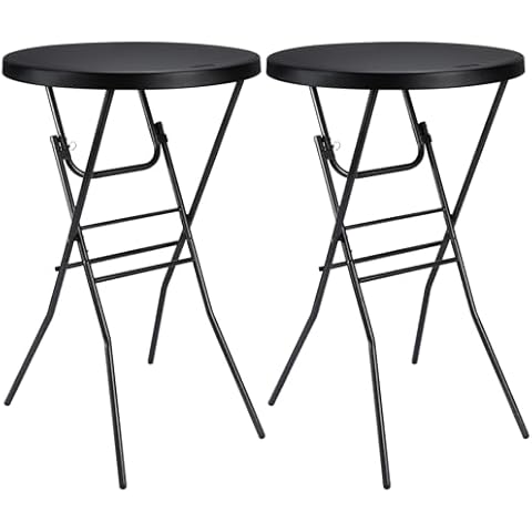 Byliable Cocktail Table 28in Folding Round High Top Table Indoor Outdoor with Removable Legs, Tall Bistro Foldable Bar Height Table for Parties, Patio, Backyard, Dining Room, Events, Black- 2PCS Cover