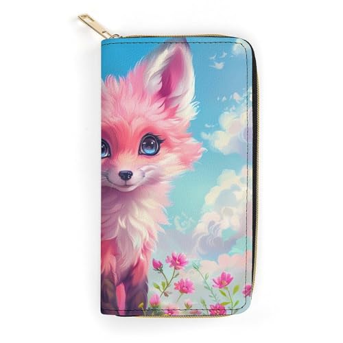 Cute Fox Wristlet Wallets for Men Women Leather Purse Clutch Cute Card Holder