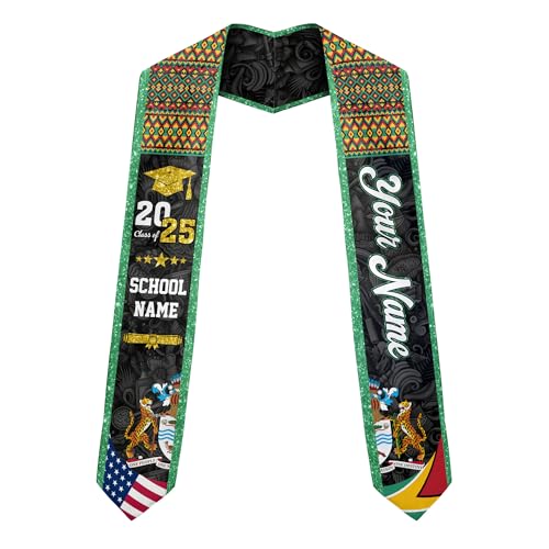 MonkeyVan Custom Guyana Graduation Sash Custom Flag Graduation Stole Guyana Flag Graduation Sash Guyana Stole Graduation 2025 Gya10