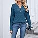 Women's 2025 Fall Casual Comfy Pullover Long Sleeve V Neck Button Lightweight Tops Solid Color Loose Fit Shirts Navy